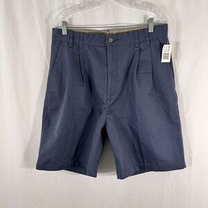 New Vintage Brittania Chino Shorts Men's 34 Blue Pleated Button Zip 100% Cotton